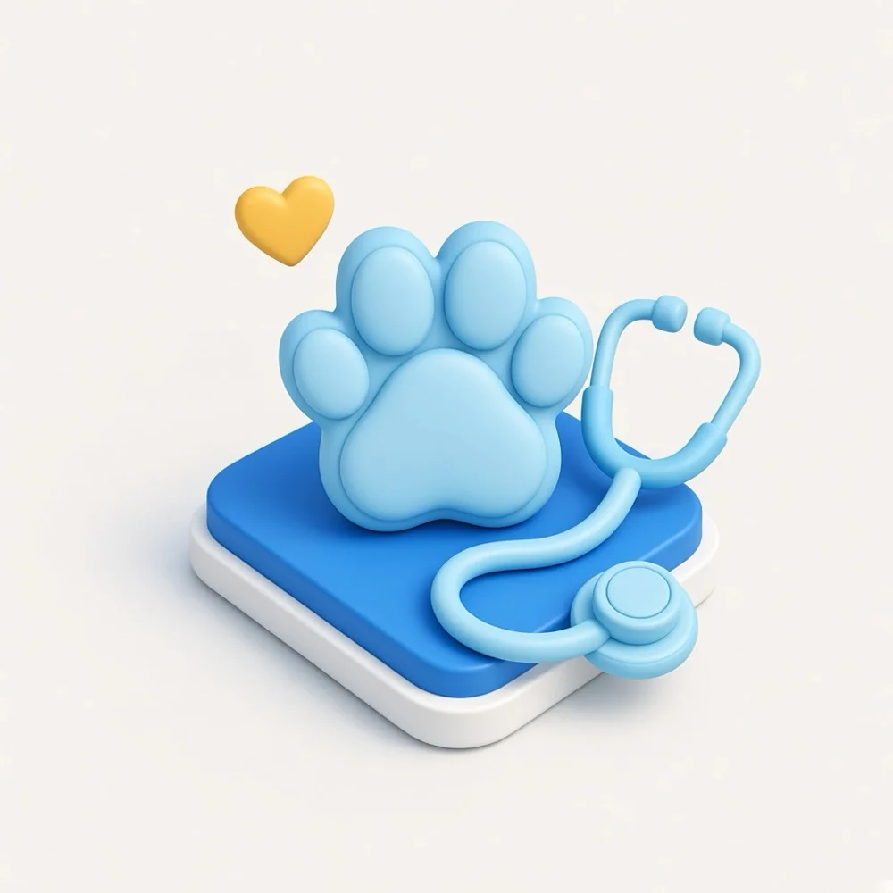 3D illustration of a pet paw print with a stethoscope and a heart accent, representing veterinarian marketing in Toronto