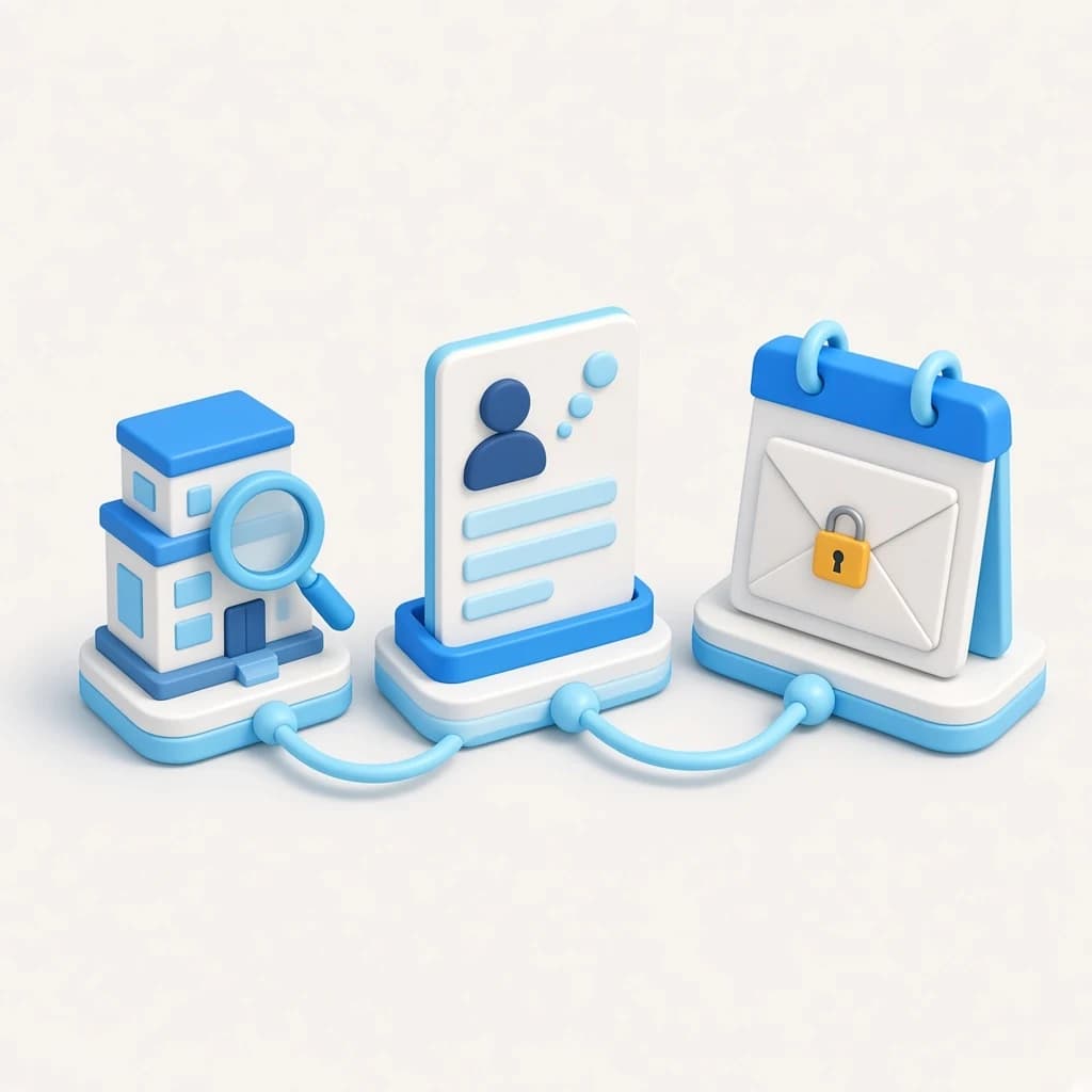3D illustration of a psychologist inquiry journey from discovery to practice fit to a private message