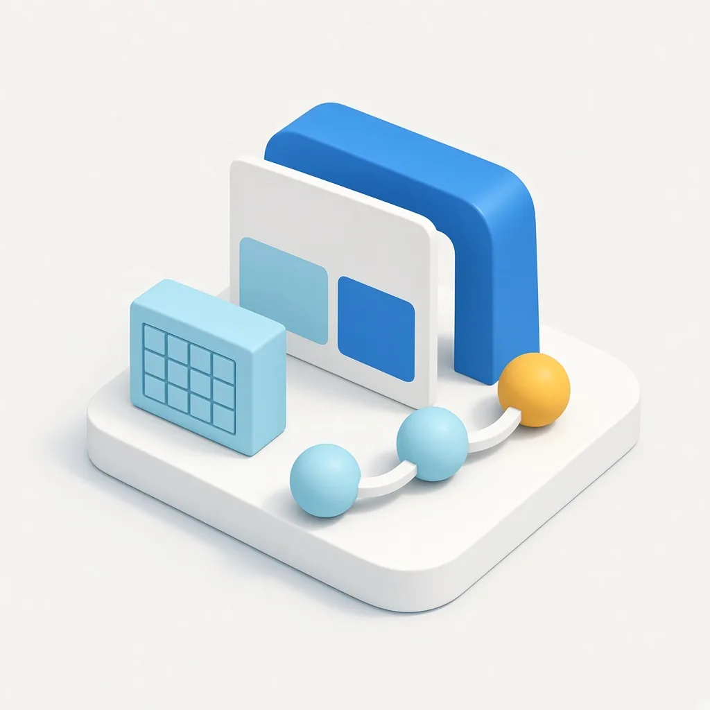 3D illustration of search and social content, with a post card, a content calendar, and a publishing path